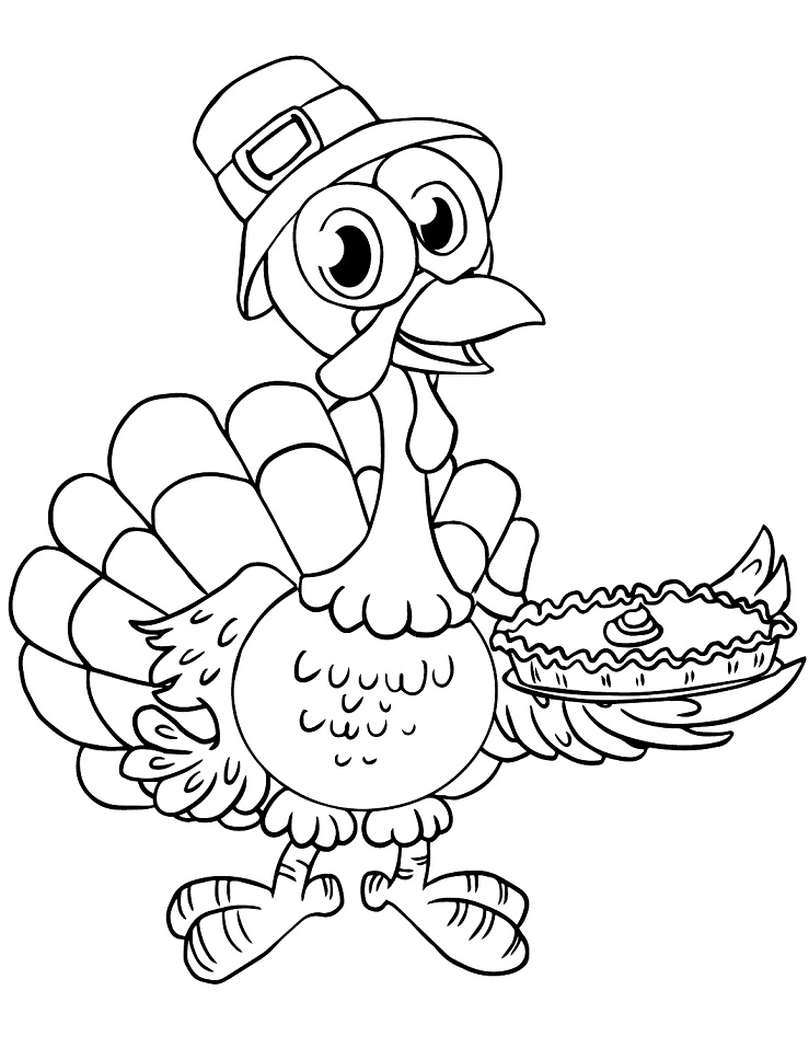 Dibujo de Pavo de Dibujos Animados con Pastel para Colorear