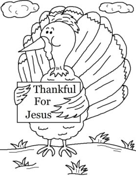 Dibujo de Turquía con Cartel Agradecido por Jesús para Colorear