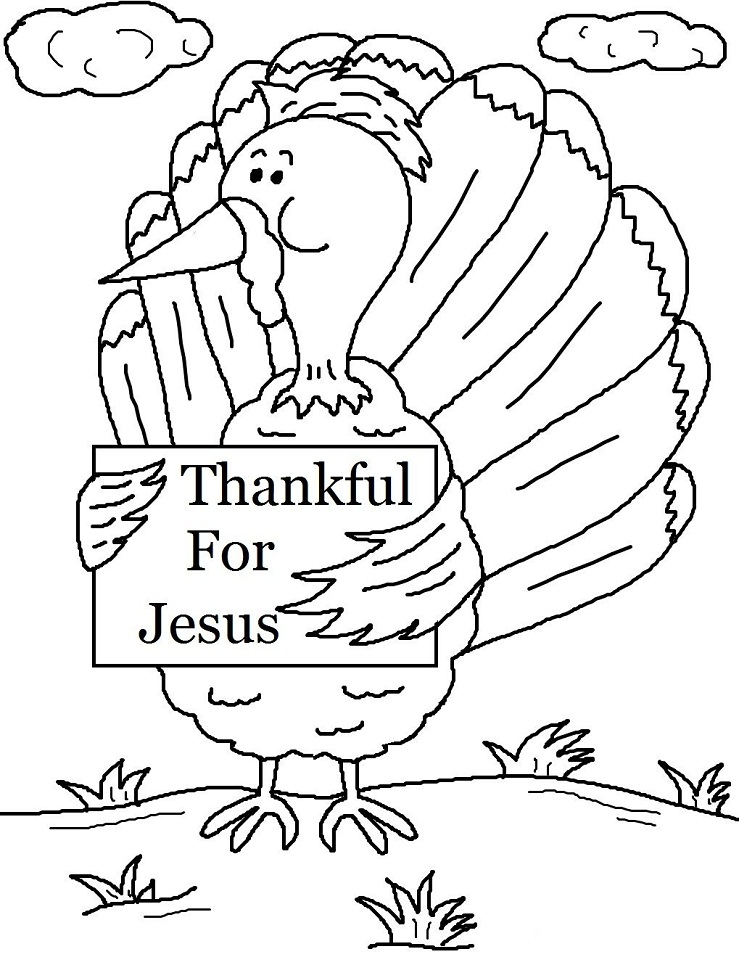 Dibujo de Turquía con Cartel Agradecido por Jesús para Colorear