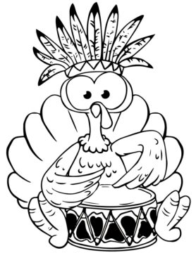 Dibujo de Turquía Tocando el Tambor para Colorear