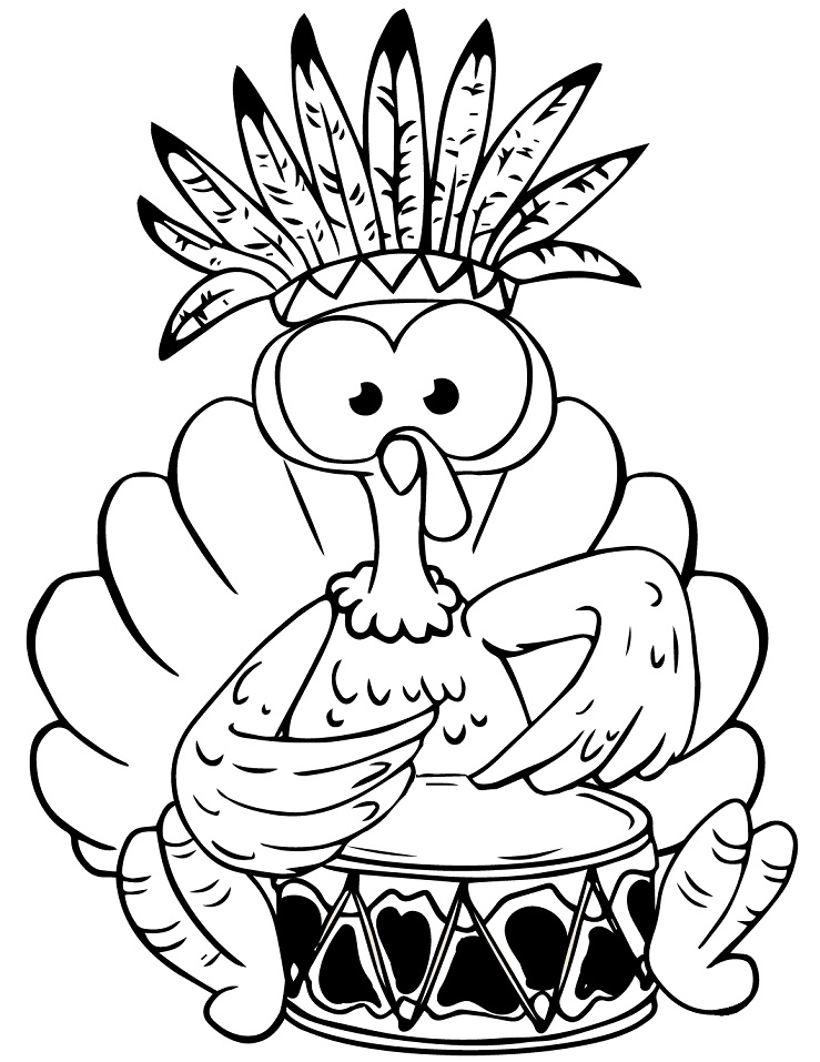 Dibujo de Turquía Tocando el Tambor para Colorear