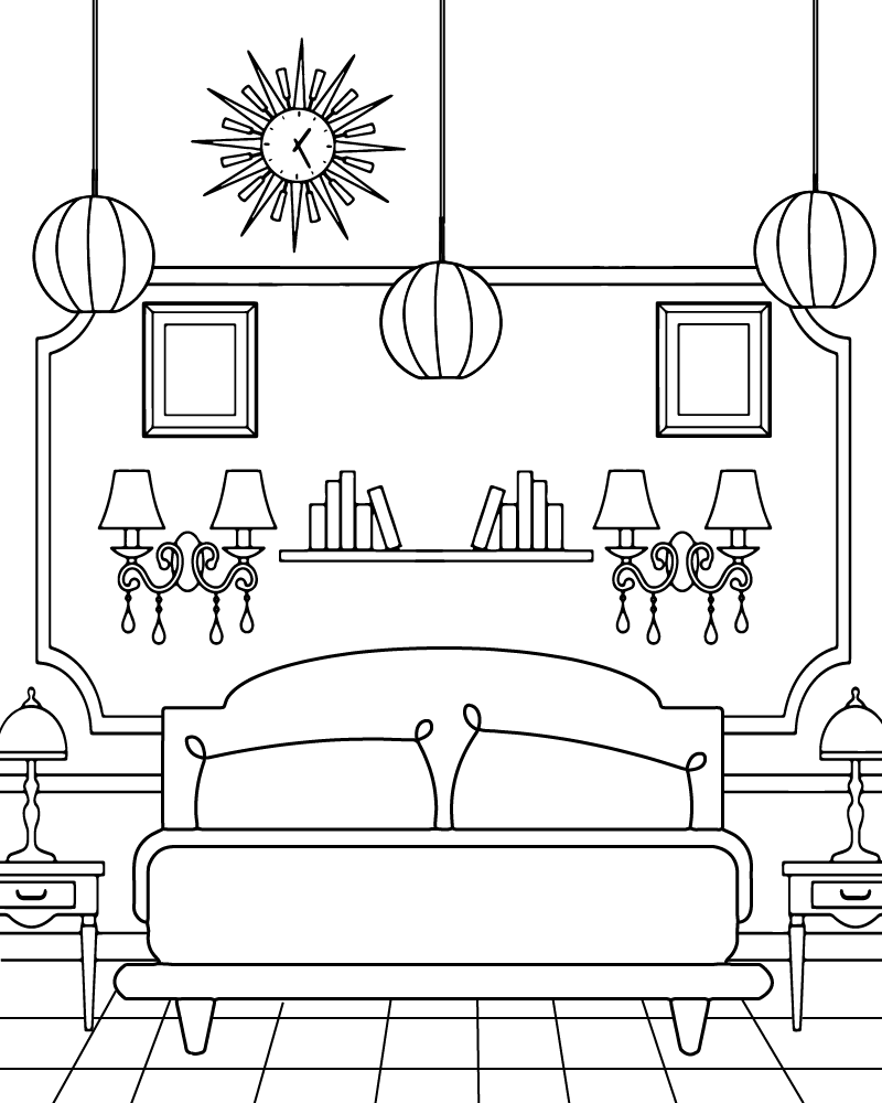 Dibujo de Cozy Bedroom Coloring Pagepng para Colorear