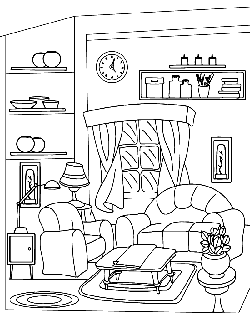 Dibujo de Cozy Living Room Coloring Pagepng para Colorear