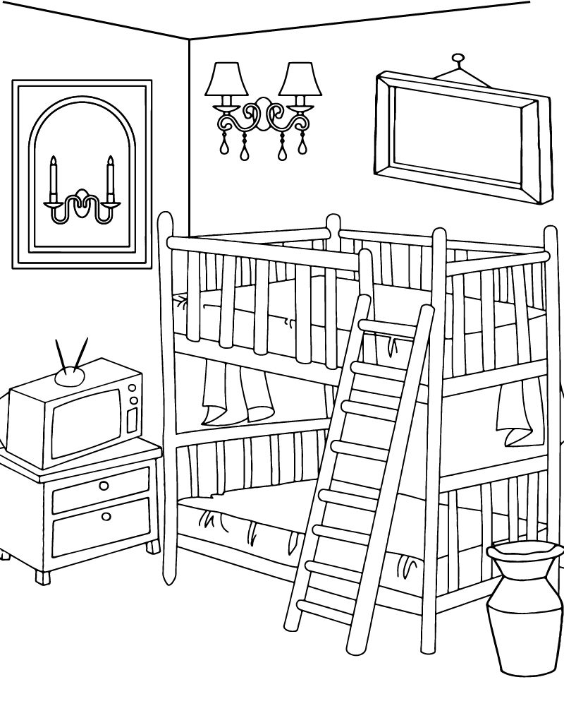 Dibujo de Double Bed Room Coloring Pagepng para Colorear