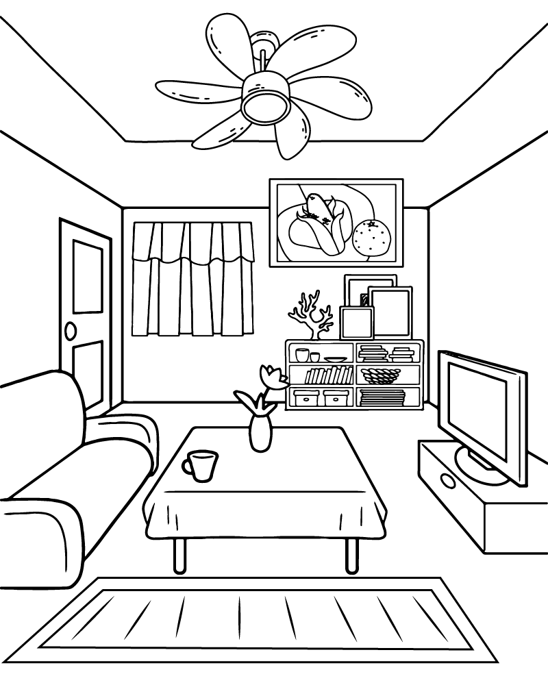 Dibujo de Free Coloring Of Cozy Room Coloring Pagepng para Colorear