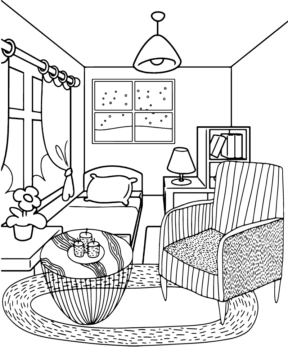 Dibujo de Free Printable Of Cozy Room Coloring Pagepng para Colorear