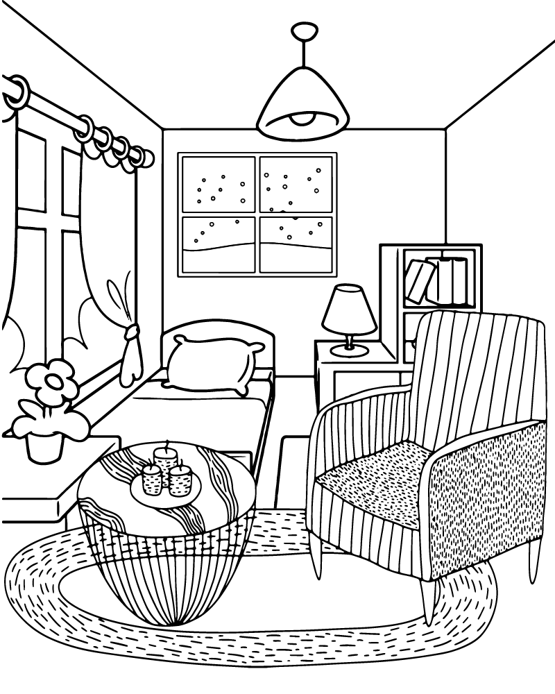 Dibujo de Free Printable Of Cozy Room Coloring Pagepng para Colorear
