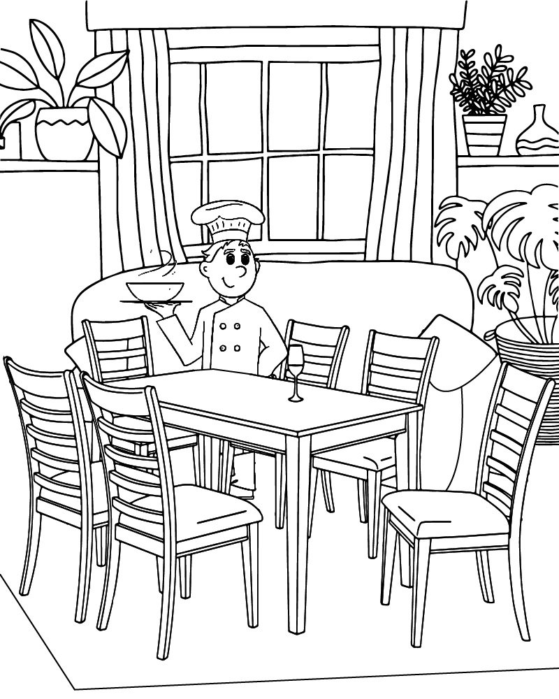 Dibujo de Waiter In Cozy Restaurant Coloring Pagepng para Colorear