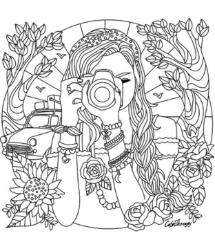 Dibujo de Chica Esta Tomando Fotos para Colorear