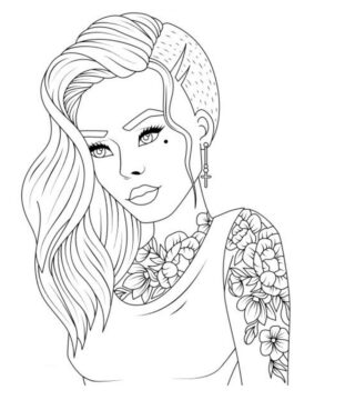 Dibujo de Chica Fresca Adolescente con Tatuaje para Colorear