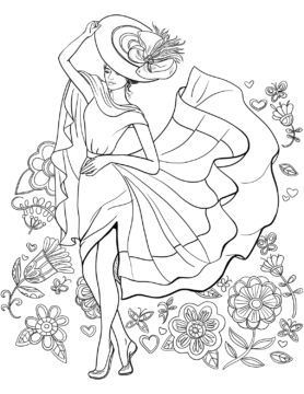 Dibujo de Hermosa Chica Adolescente con Flores para Colorear