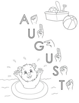 Dibujo de Agosto Oso Natacin para Colorear