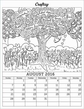 Dibujo de Calendario Agosto 2016 para Colorear