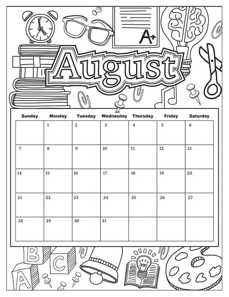 Dibujo de Calendario Agosto para Colorear