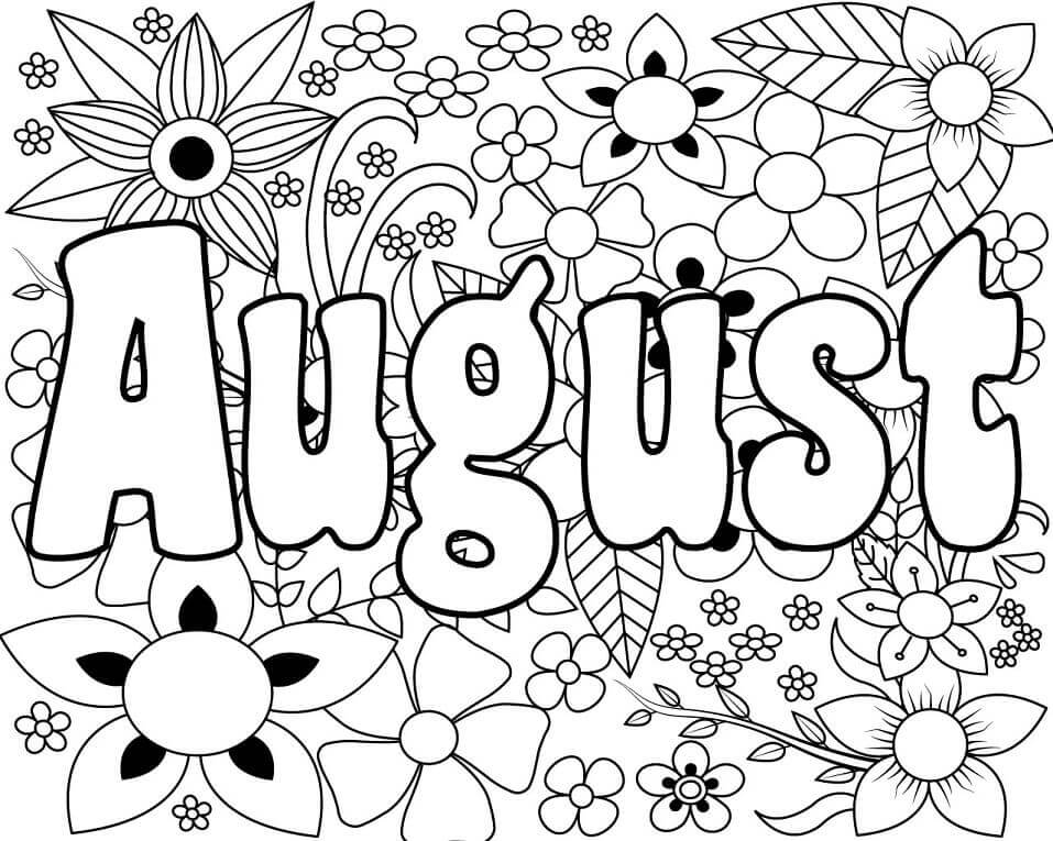 Dibujo de Hola Agosto con Flor para Colorear