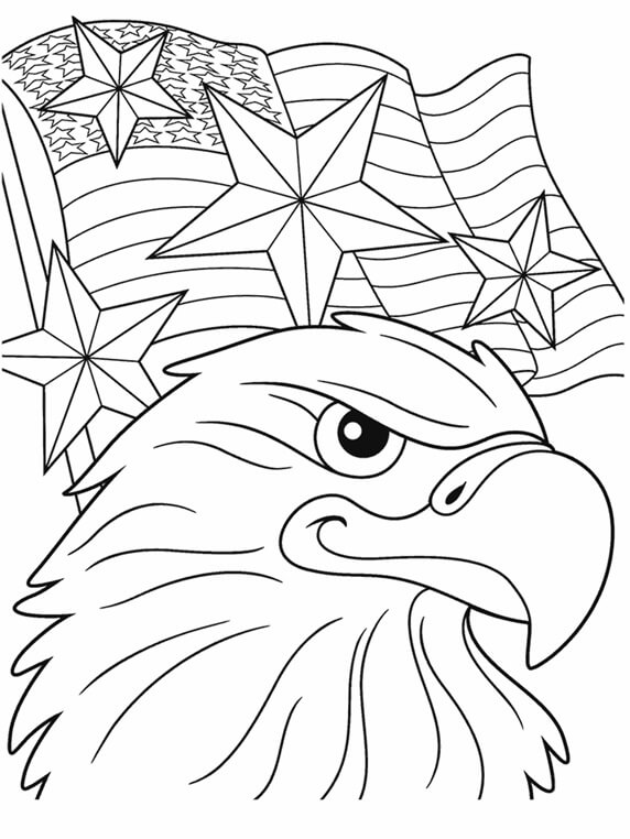 Dibujo de Águila con Bandera para Colorear