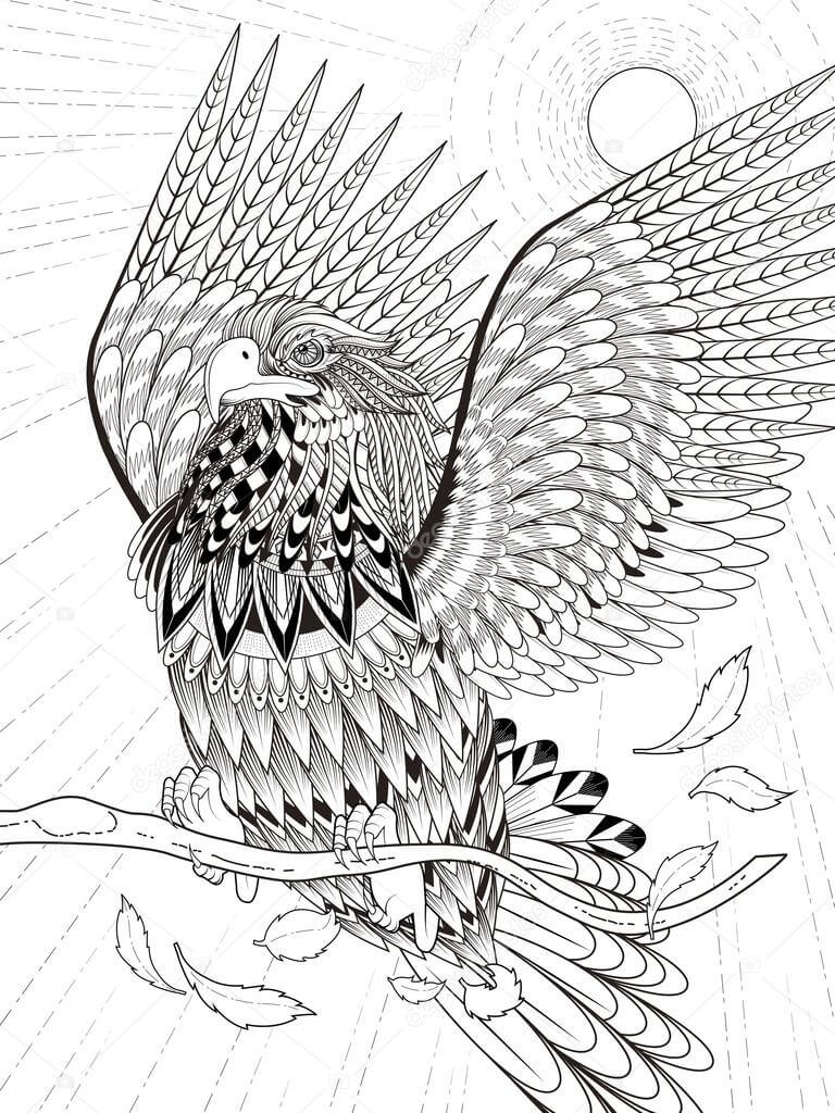 Dibujo de Águila Volando Mandala para Colorear