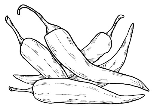 Dibujo de Cinco Pimientos para Colorear