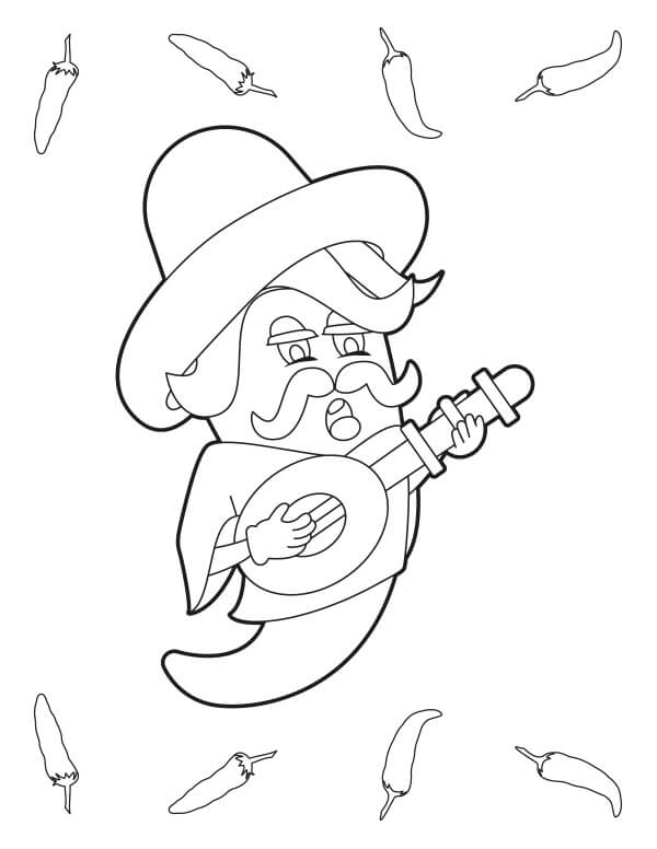 Dibujo de Aji Antiguo Tocando la Guitarra para Colorear