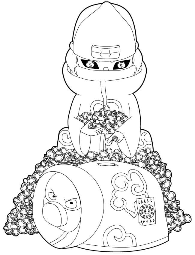 Dibujo de Chibi Kakuzu y Dinero para Colorear