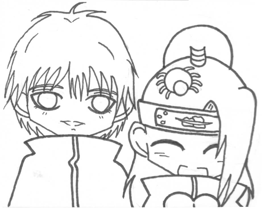 Dibujo de Chibi Sasori y Deidara para Colorear