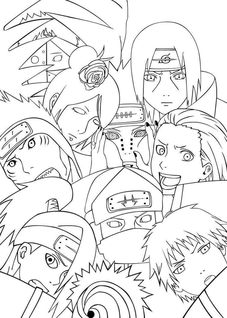 Dibujo de Miembro Facial del Equipo Akatsuki para Colorear