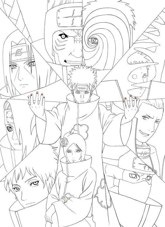 Dibujo de Miembros de Akatsuki para Colorear