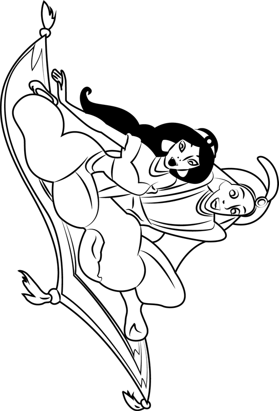 Dibujo de Jazmín y Aladdín para Colorear