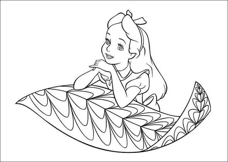 Dibujo de Alicia con Hoja para Colorear