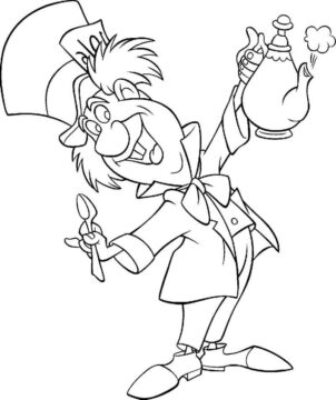 Dibujo de Sombrerero Loco y Tetera para Colorear