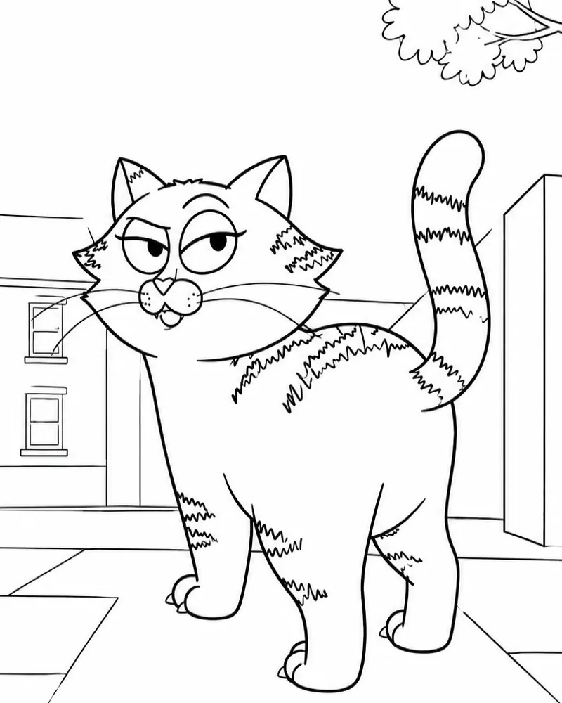 Dibujo de Gato Callejero Atigrado Caminando por la Acera página para Colorear