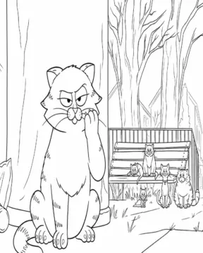Dibujo de Gato Callejero Grunon con Sus Amigos en el Parque página para Colorear