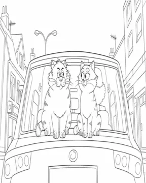 Dibujo de Gatos Adorables Viajando en un Coche página para Colorear