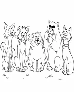 Dibujo de Grupo de Gatos Callejeros página para Colorear