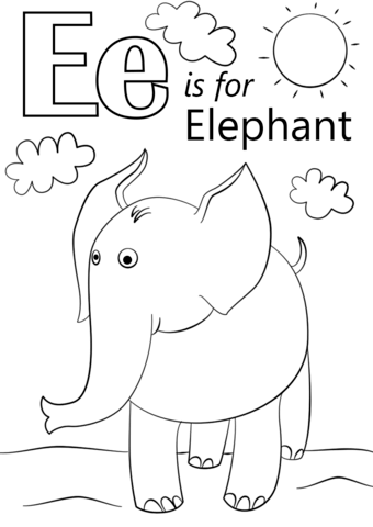 Dibujo de La Letra e Es Elefante para Colorear