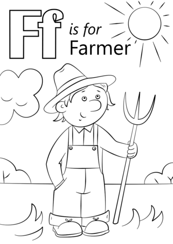 Dibujo de La Letra F Es para el Agricultor para Colorear