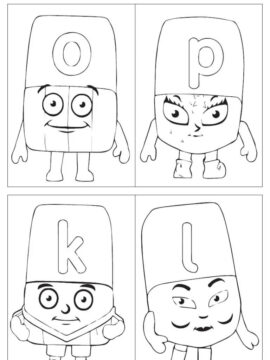 Dibujo de Cuatro Alphablocks o P K L 1 para Colorear