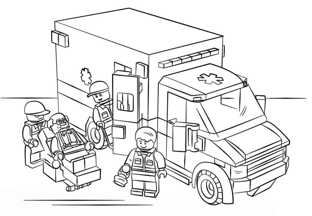 Dibujo de Ambulancia de la Ciudad de Lego para Colorear