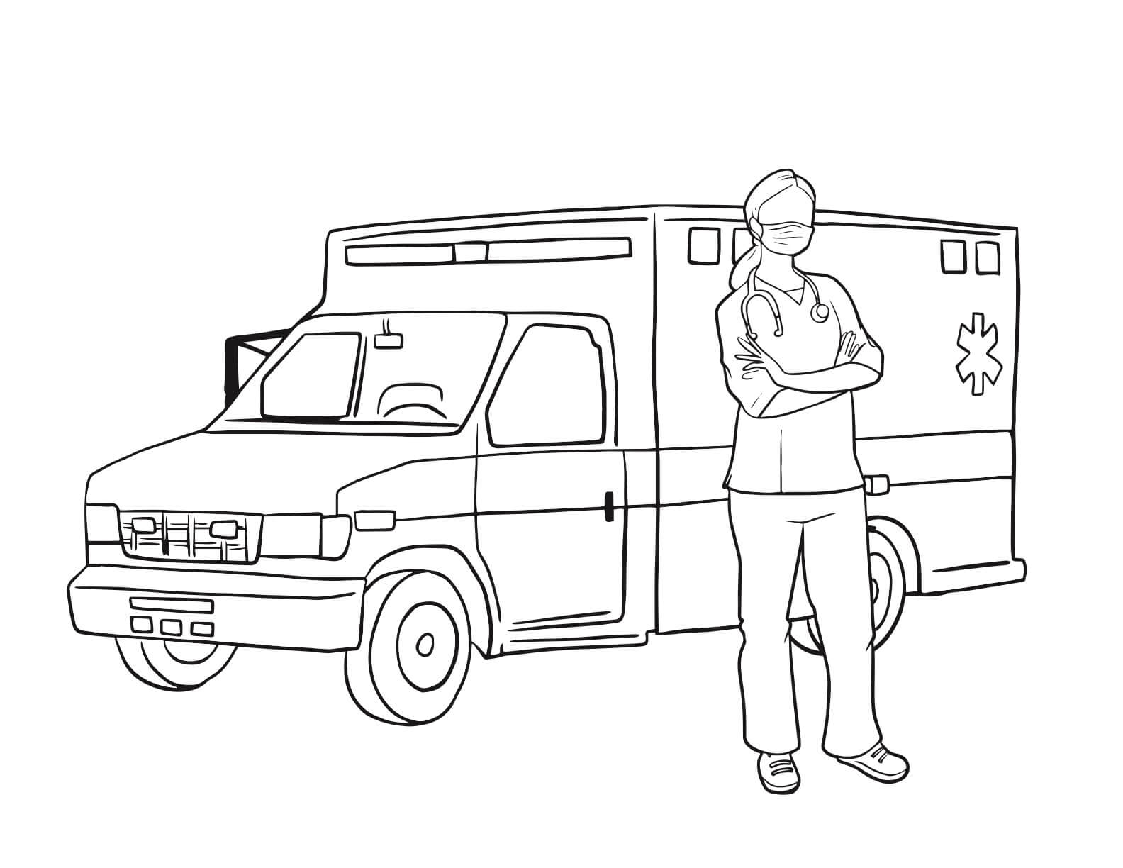 Dibujo de Enfermera de la Ambulancia de Conduccin para Colorear