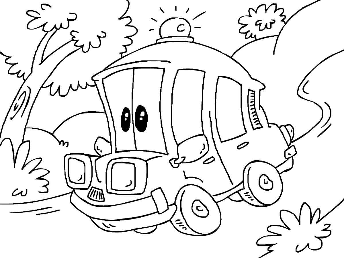 Dibujo de La Ambulancia de Dibujos Animados Corre Rpido para Colorear