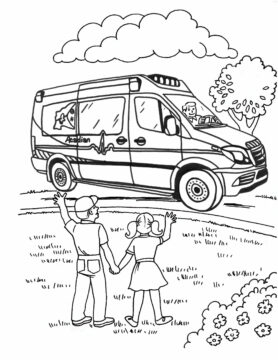 Dibujo de Los Dos Nios Saludaron a una Ambulancia Scaled para Colorear