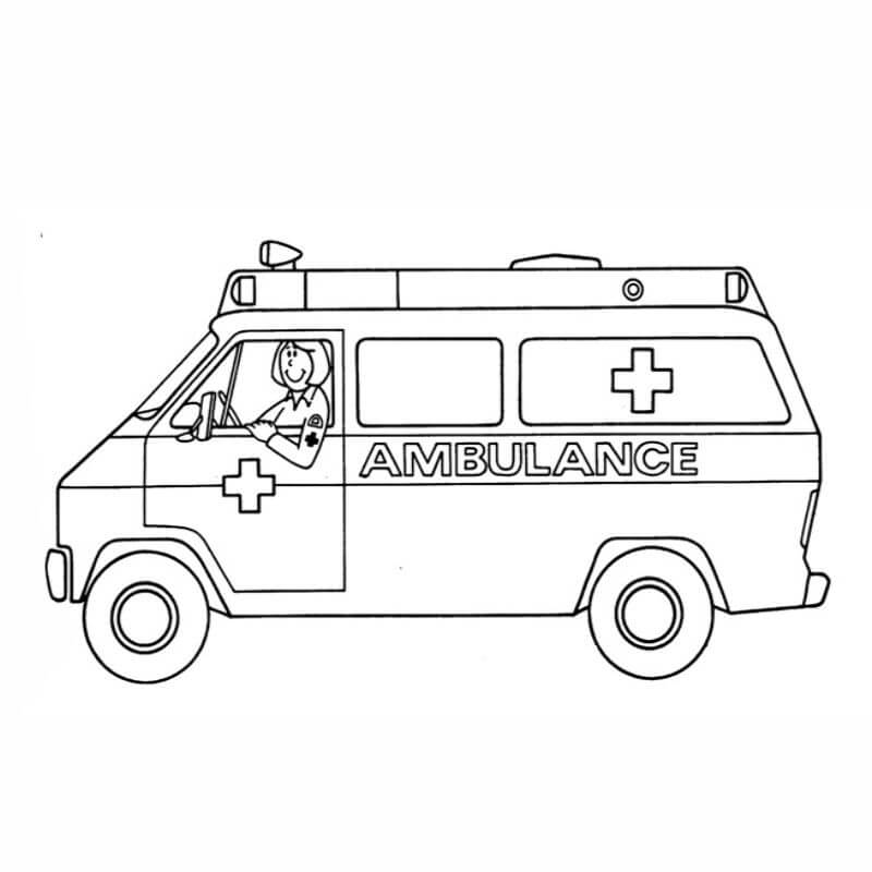 Dibujo de Mujer de Conduccin Ambulancia para Colorear