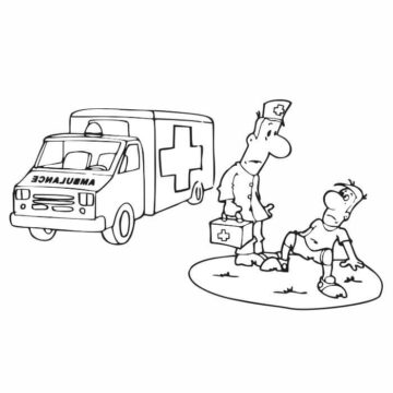 Dibujo de Trabajadores de Salud Pacientes y Vehculos de Ambulancia para Colorear