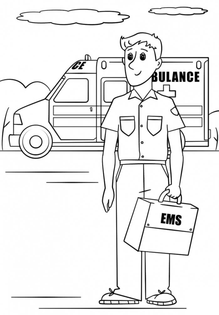 Dibujo de Trabajadores de Salud y Ambulancia para Colorear