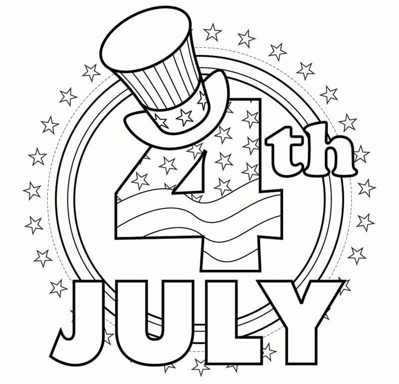 Dibujo de 4 de Julio de Bandera Americana para Colorear
