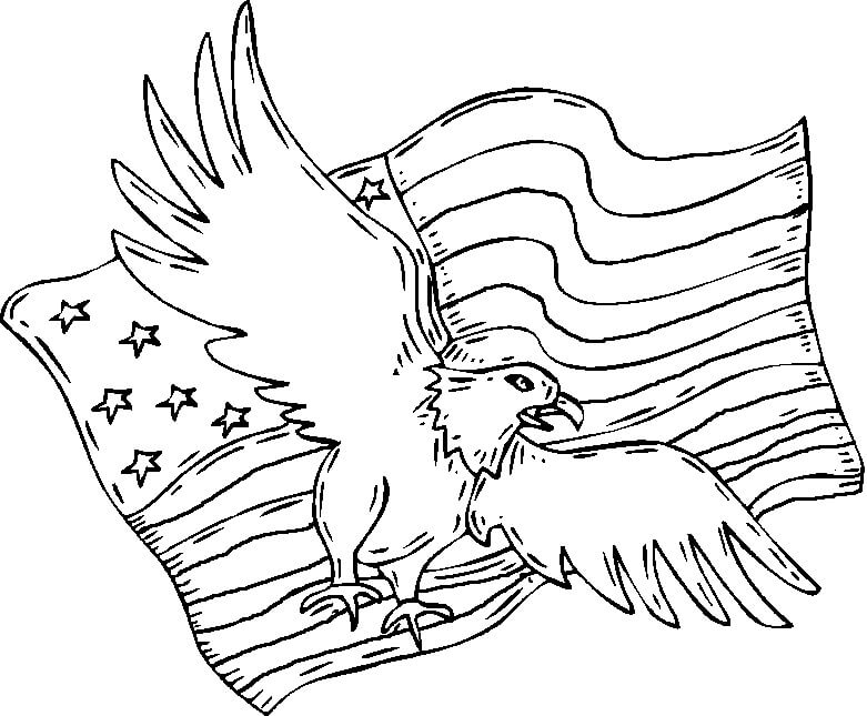 Dibujo de Bandera Americana y Guila para Colorear