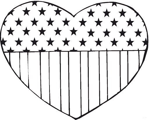 Dibujo de Bandera Estados Unidos de Amrica en Corazn para Colorear