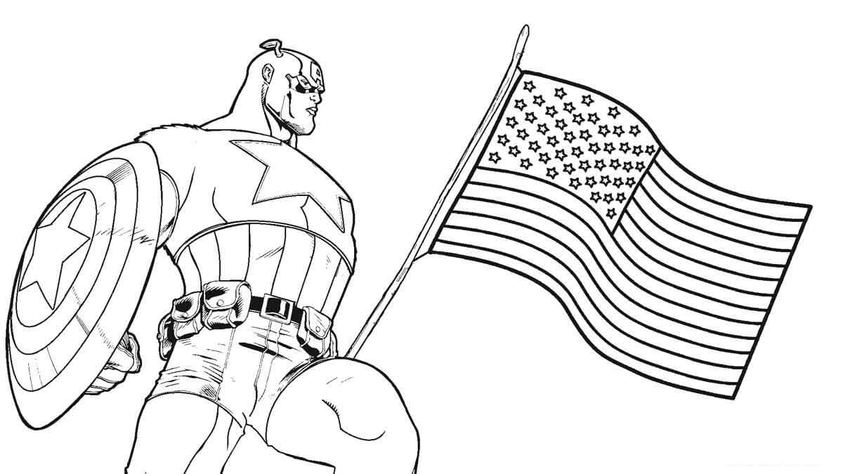 Dibujo de Capitn Amrica y Bandera para Colorear