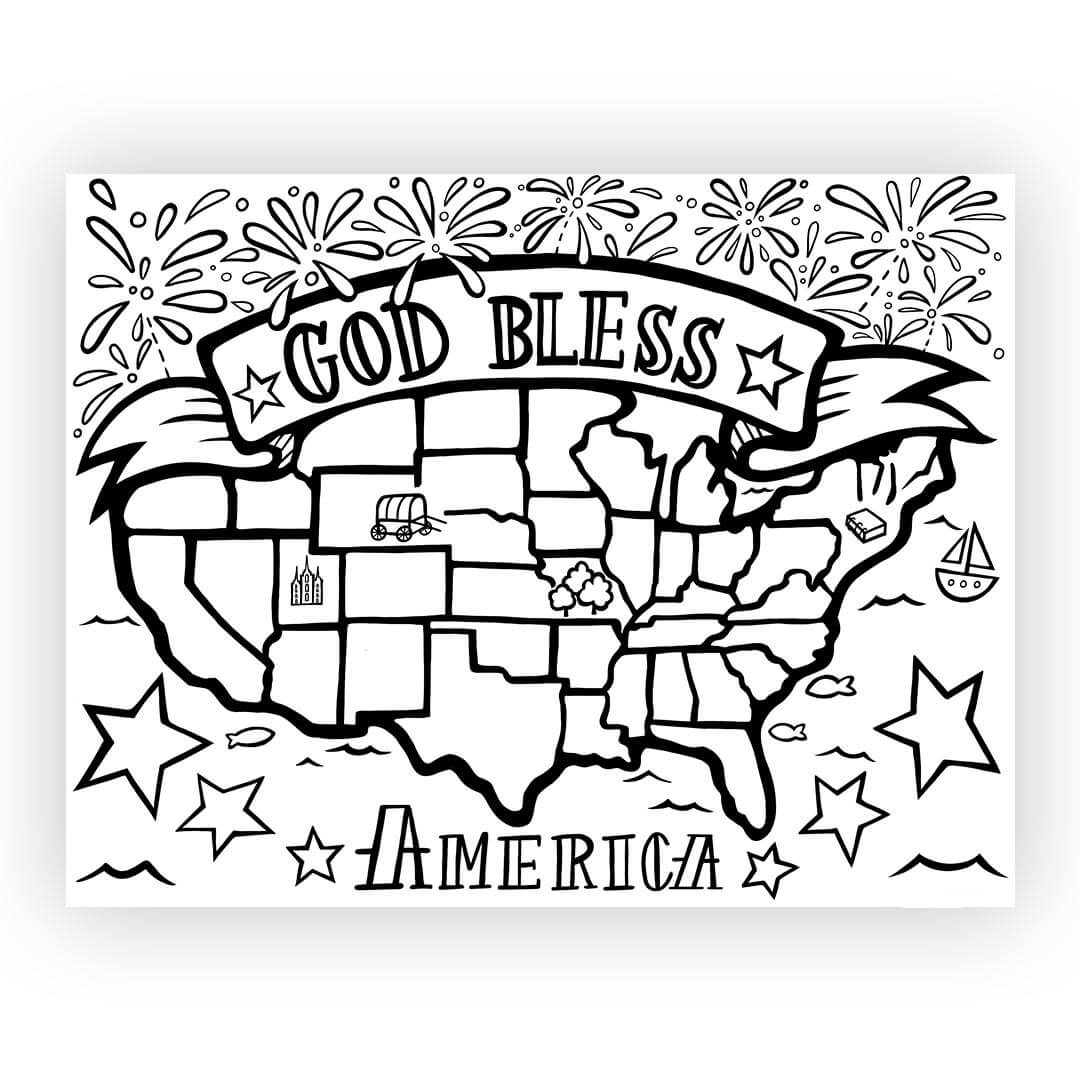 Dibujo de Dios Bendiga América para Colorear