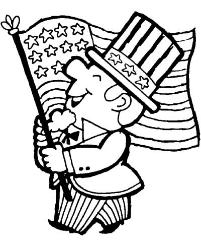 Dibujo de Hombre con Bandera Americana para Colorear